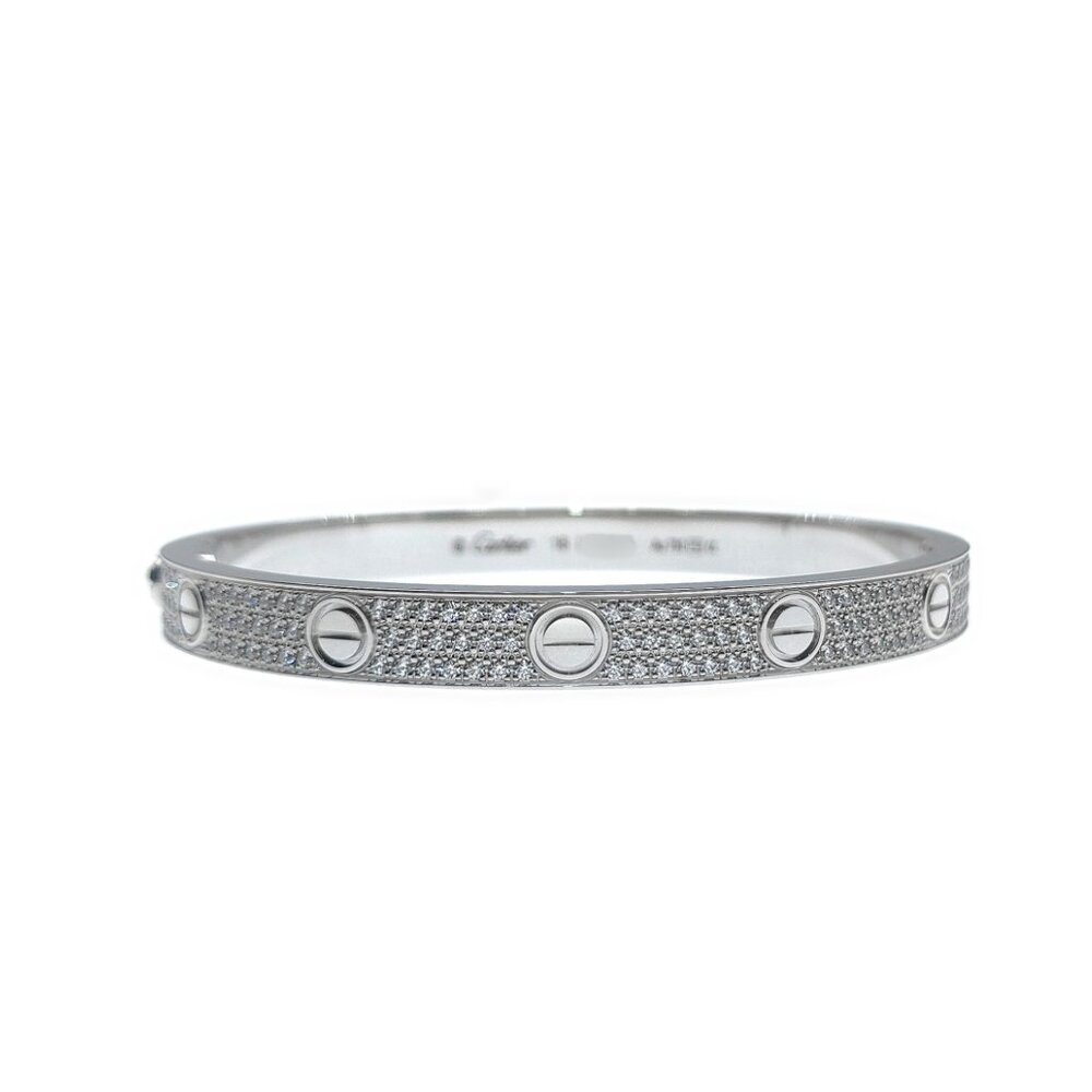 Cartier Love Bracelet Pave Diamond 18K White Gold Size 18